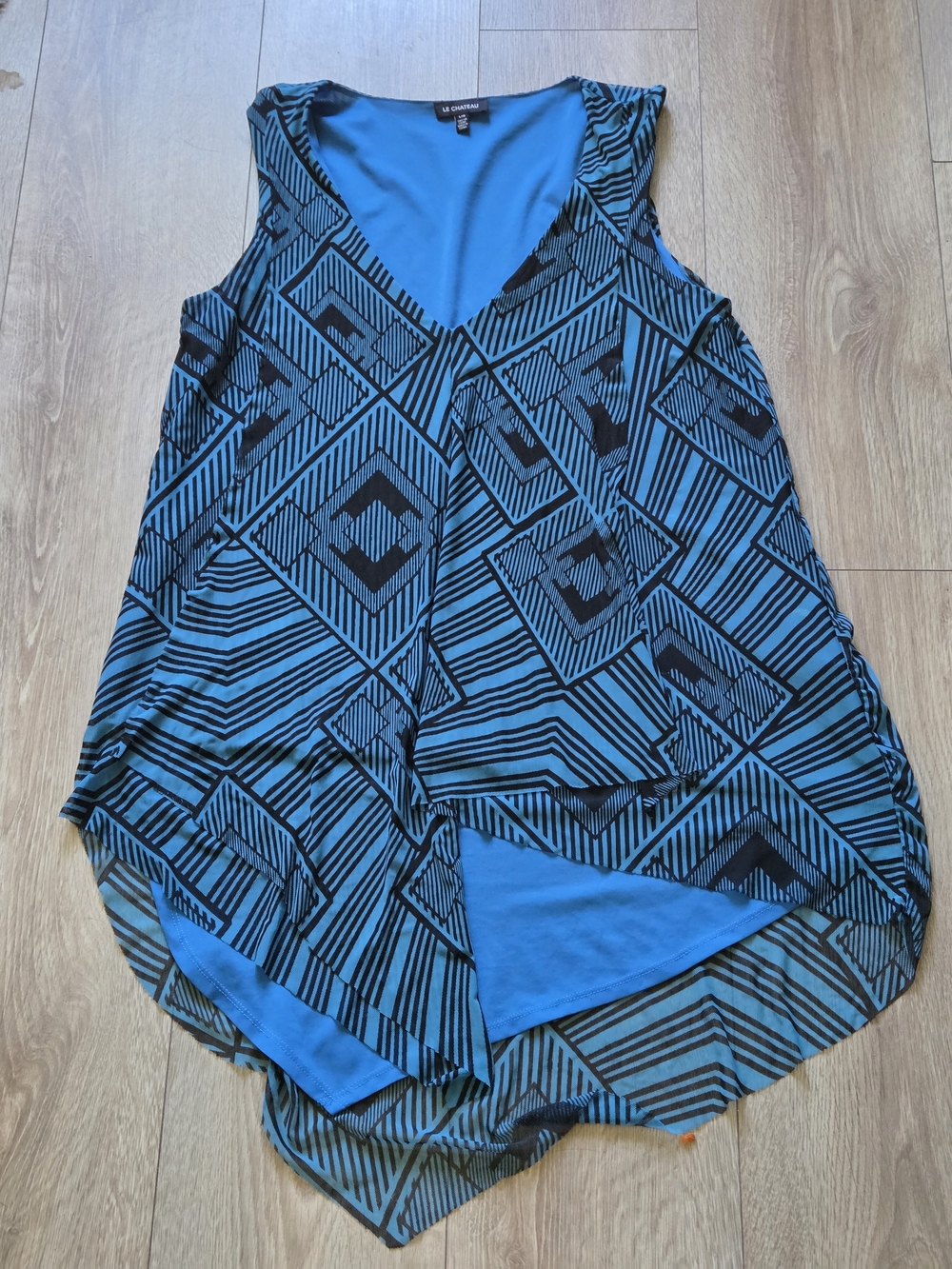 le chateau Blue and Black Geometric Layered Tank Top